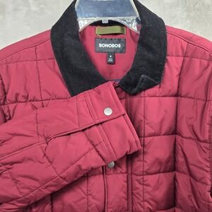 Bonobos Size Medium Quilted Barn Jacket Maroon Corduroy Collar Snap‎ Button
